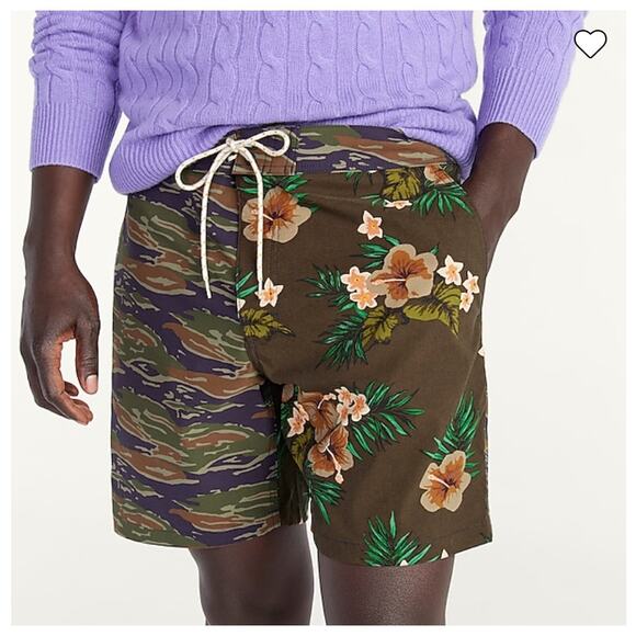 NWT J. Crew Men's Green Camo/Floral Print 7" Breaker Stretch Board Shorts -SZ 32 - Picture 6 of 10